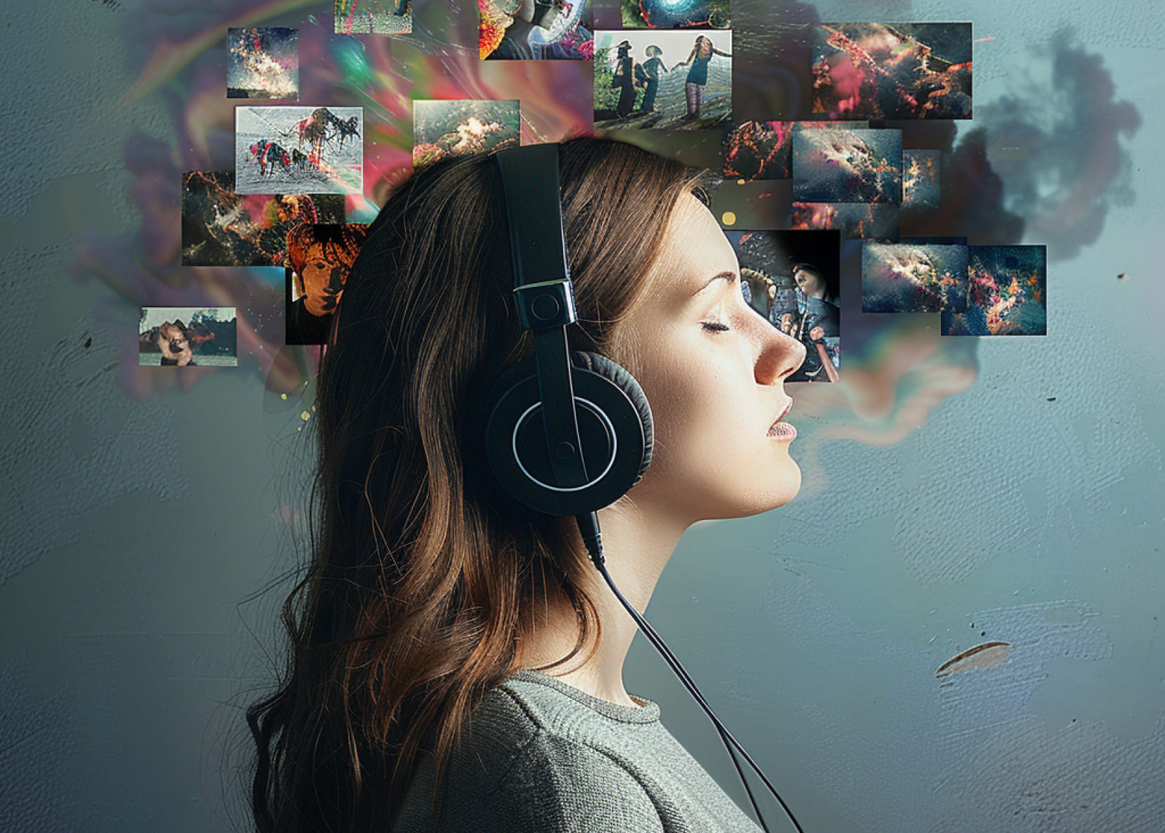 Medium shot of a woman with headphones